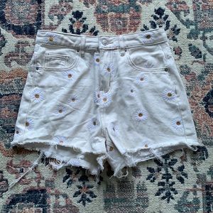 Khaki + Blue daisy shorts